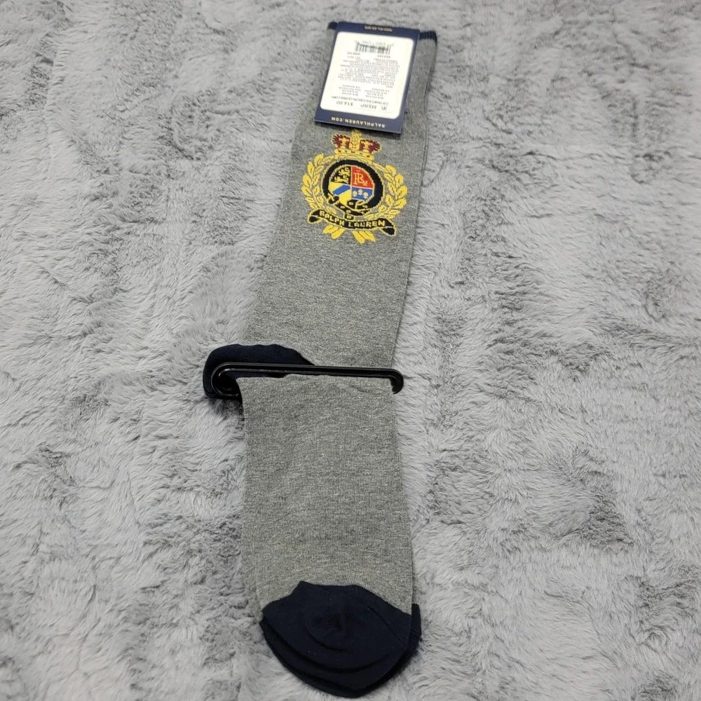 Polo Ralph Lauren Socks‎ Mens 10-13 Gray Preppy Polo Bear Crest Mid Calf Cotton